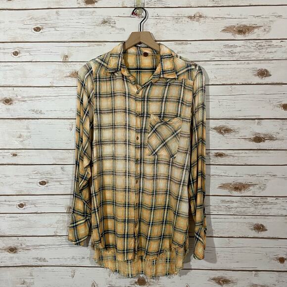 Free People One Grunge Ombré Plaid Top - Yellow Multi - Medium - Picture 13 of 16